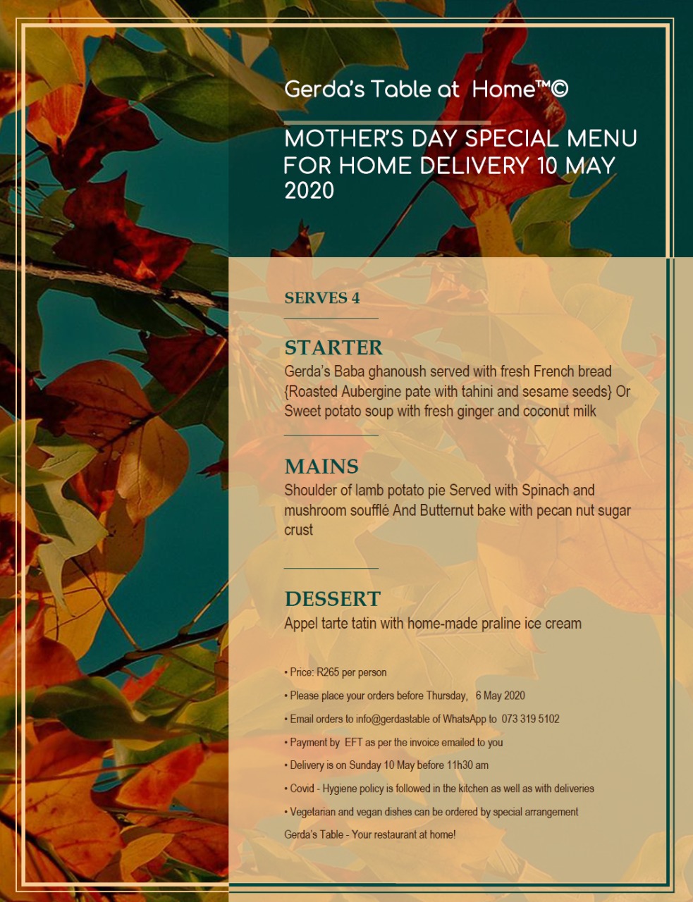 Mother's Day Special Menu