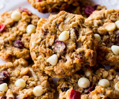 Oatmeal, cranberry and white chocolate chip cookies