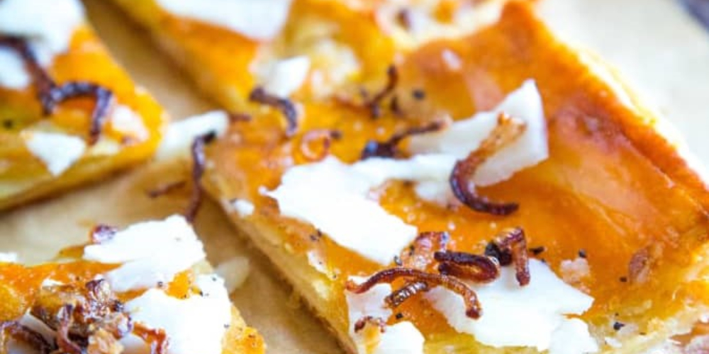 Butternut Squash and Pecorino Tart with Crispy Shallots