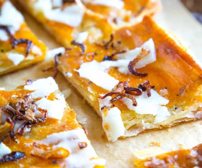 Butternut Squash and Pecorino Tart with Crispy Shallots